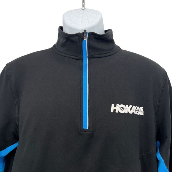 Hoka One One Rabbit Men's 1/4 Zip Jacket Medium Black Blue Pullover Long Sleeve - Picture 5 of 13